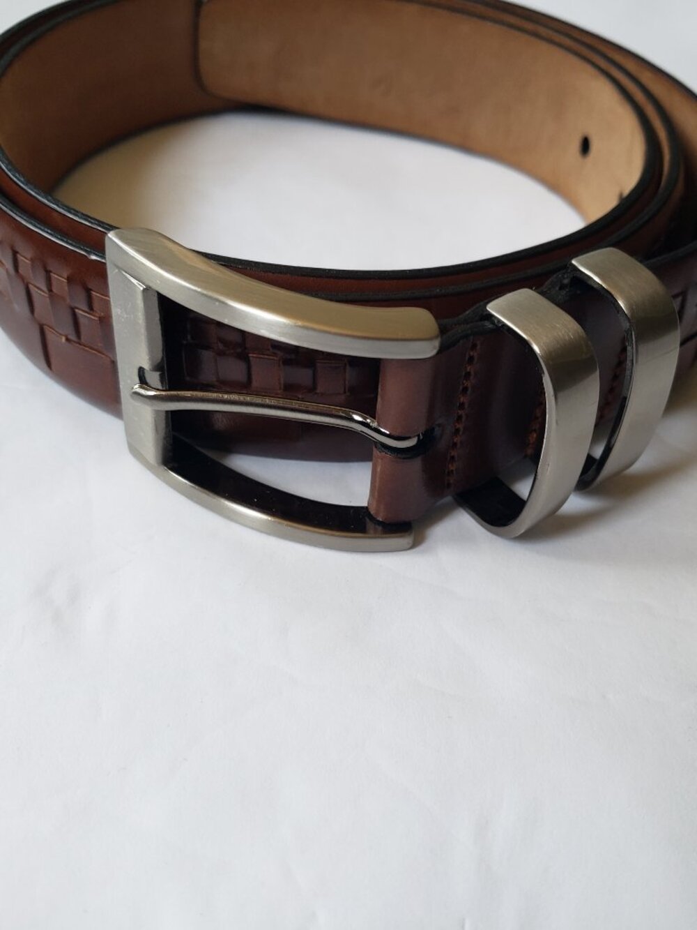 Mezlan Leather Calfskin Woven Brown Dress Belt Made in Spain M 5778